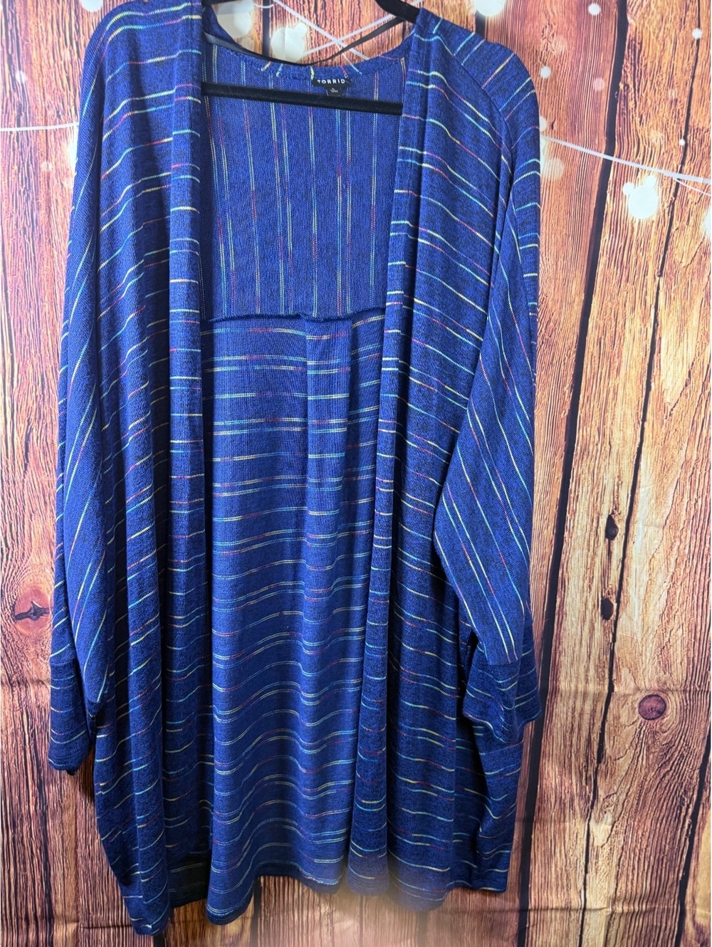 Torrid Blue Striped Open Front Cardigan